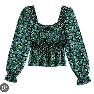 SO Floral Peplum Puff Sleeve Blouse